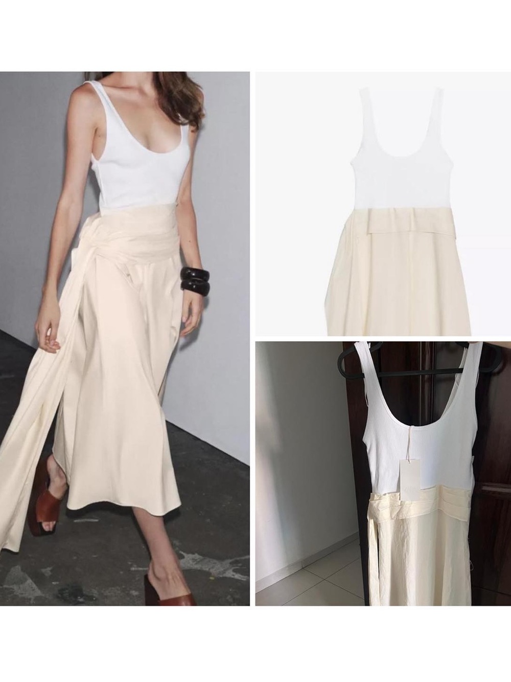Zara White Tank Bodice Cream Maxi Dress